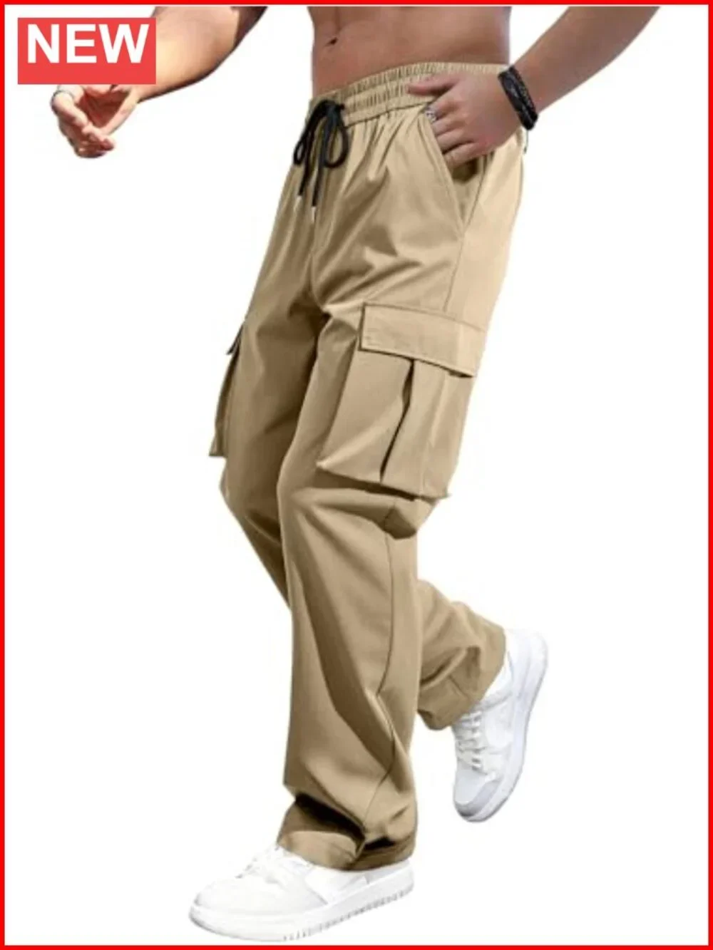 Men's Baggy Cargo Pants Stretch Sweatpants Joggers with Multi Pockets Drawstring